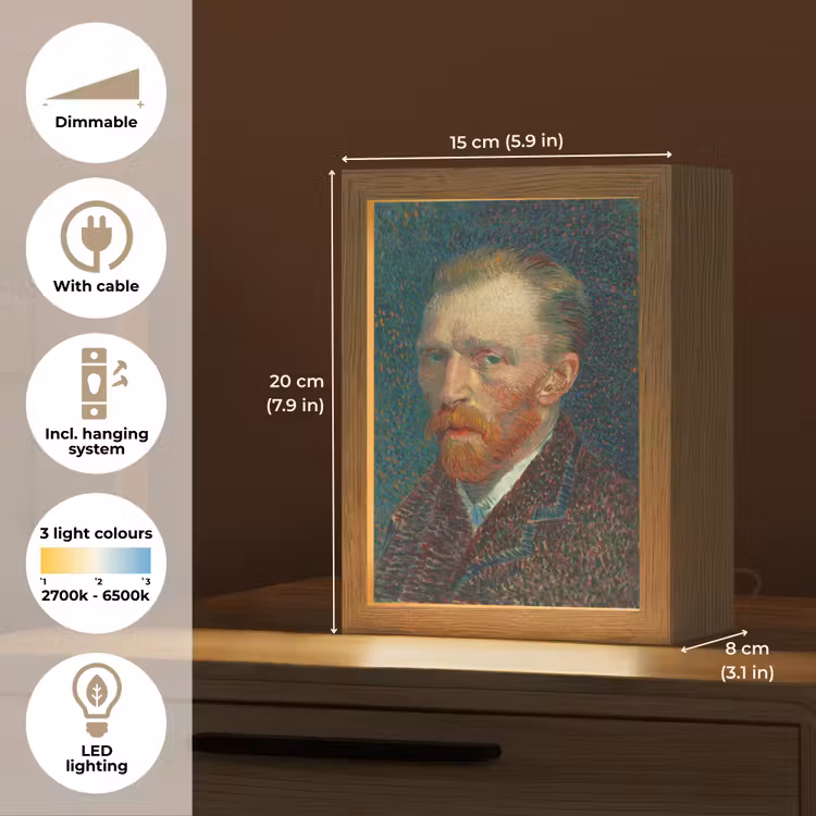 Kunst - Van Gogh - Oude meesters - Zelfportret Light Box met kabel (Tafellamp) klein -USP_EN