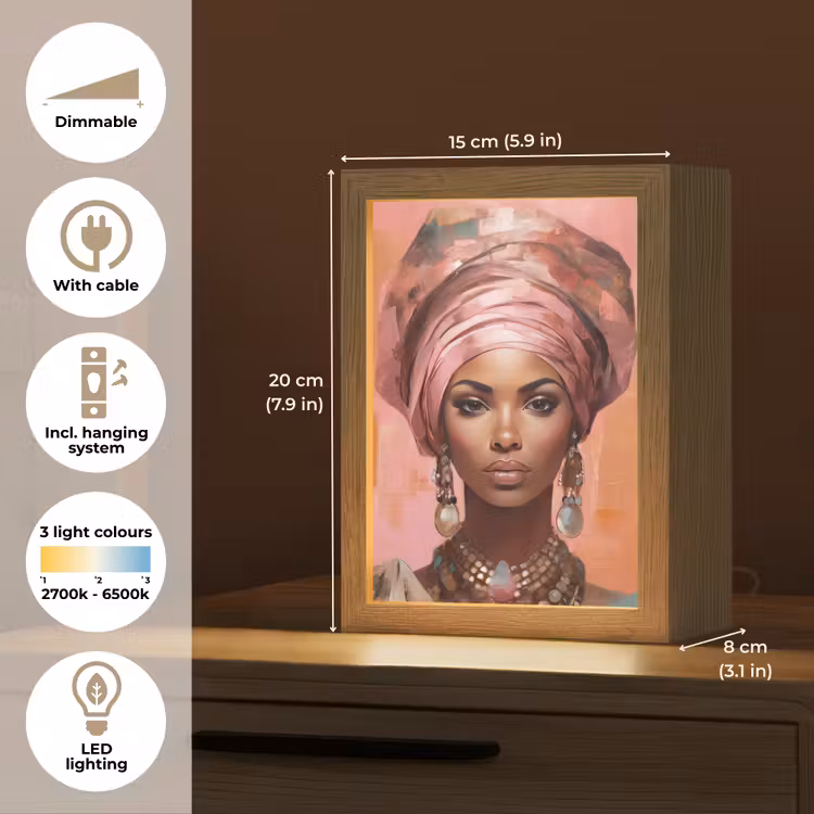 Kunst - Vrouw - Roze - Sieraden - Portret Light Box met kabel (Tafellamp) klein -USP_EN