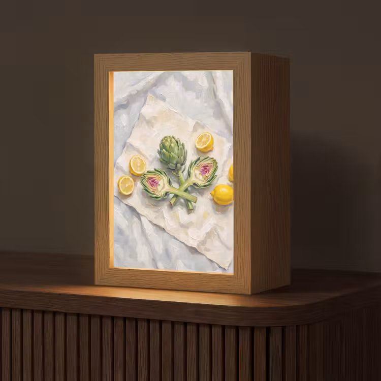 Table Lamp - Artichoke - Lemon - Food - Artisjok - Citroen - Eten Light Box met kabel (Tafellamp) klein