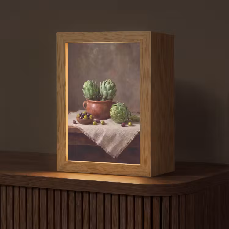 Table Lamp - Artichokes - Olives - Food - Artisjokken - Olijven - Eten Light Box met kabel (Tafellamp) klein