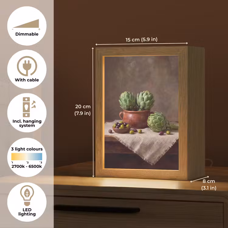 Table Lamp - Artichokes - Olives - Food - Artisjokken - Olijven - Eten Light Box met kabel (Tafellamp) klein