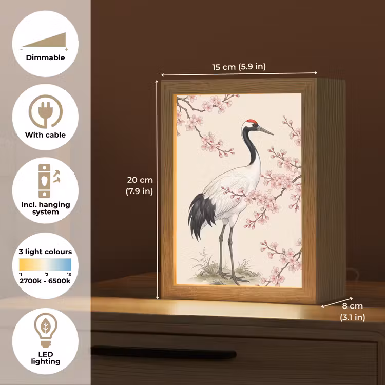 Aziatisch - Kraanvogel - Beige Light Box met kabel (Tafellamp) klein -USP_EN