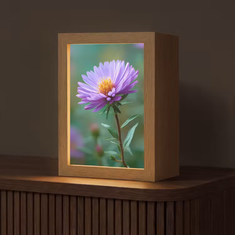 Aster - Paars - Bloem - Blaadjes Light Box met kabel (Tafellamp) klein -z3d_website