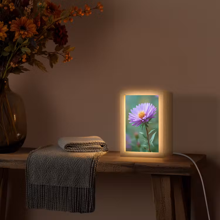 Aster - Paars - Bloem - Blaadjes Light Box met kabel (Tafellamp) klein -sfeer4