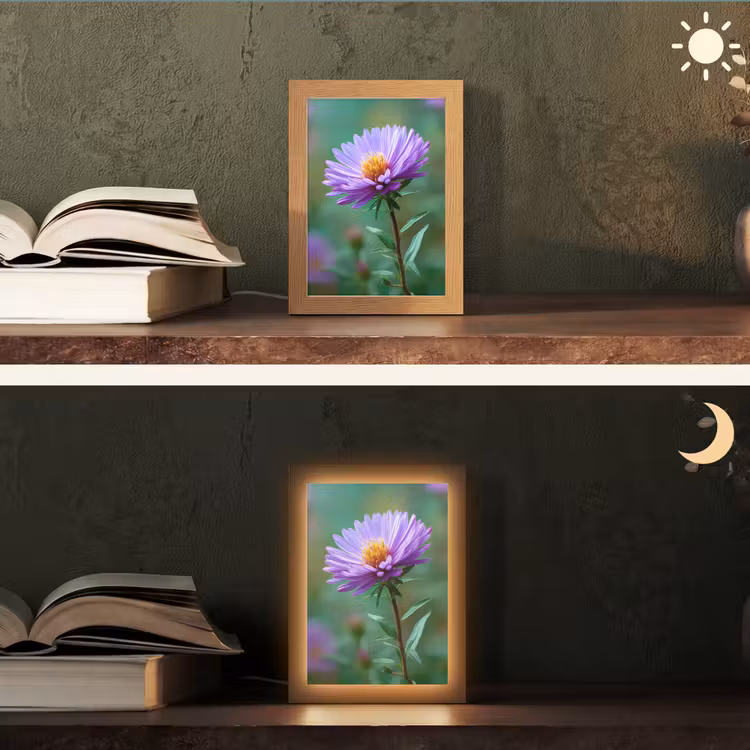 Aster - Paars - Bloem - Blaadjes Light Box met kabel (Tafellamp) klein -sfeer3