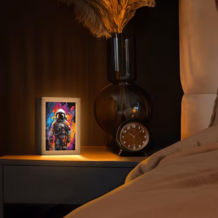 Astronaut - Graffiti - Zwart - Kleuren Light Box met kabel (Tafellamp) klein -sfeer1