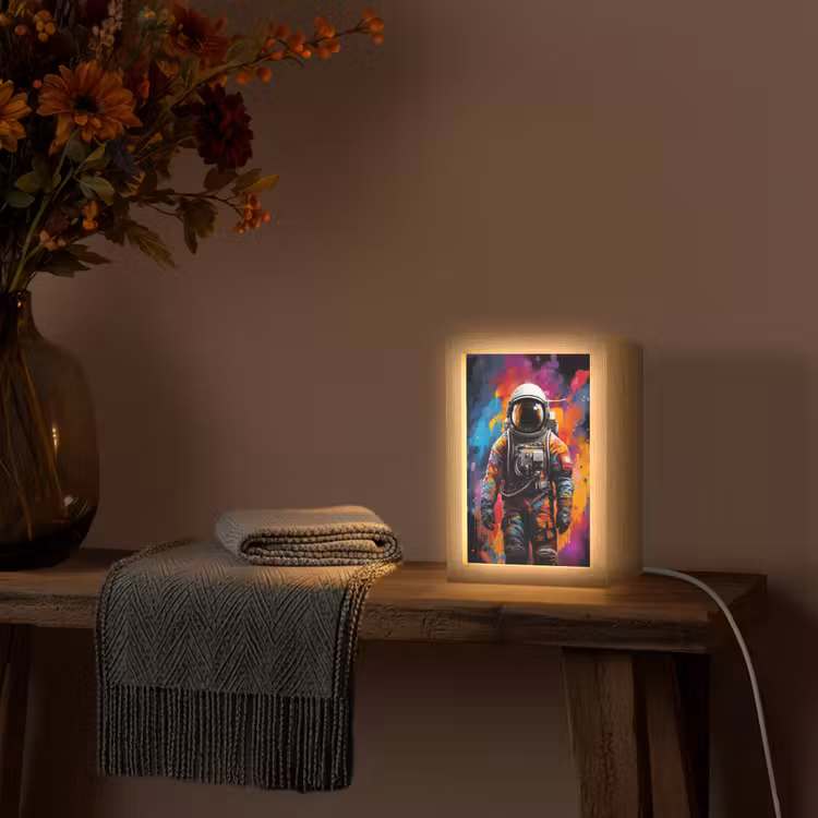 Astronaut - Graffiti - Zwart - Kleuren Light Box met kabel (Tafellamp) klein -sfeer4