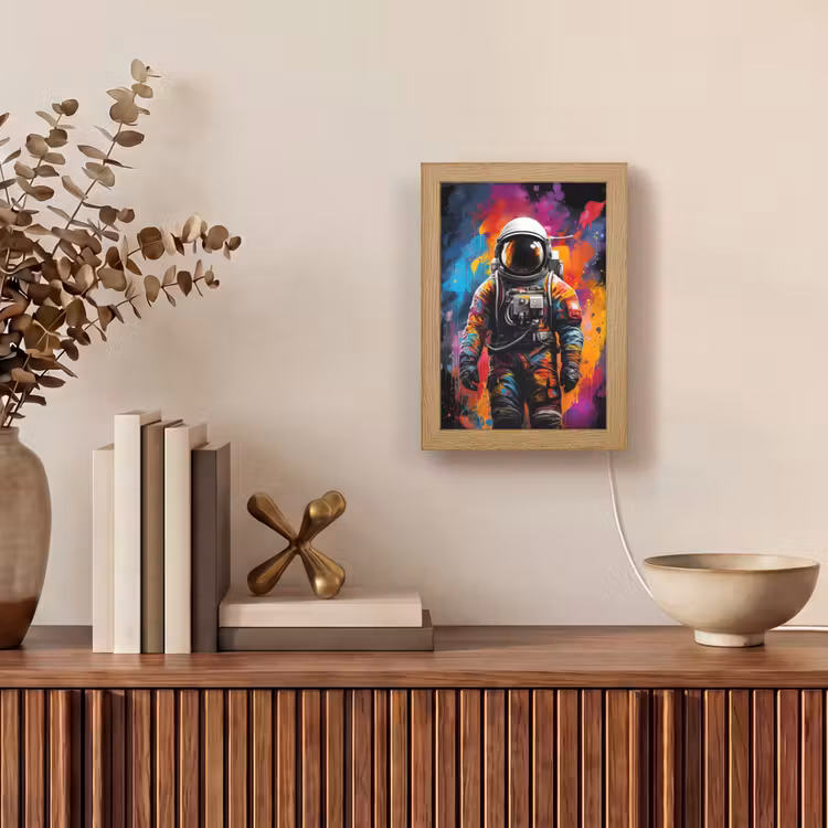 Astronaut - Graffiti - Zwart - Kleuren Light Box met kabel (Tafellamp) klein -sfeer2