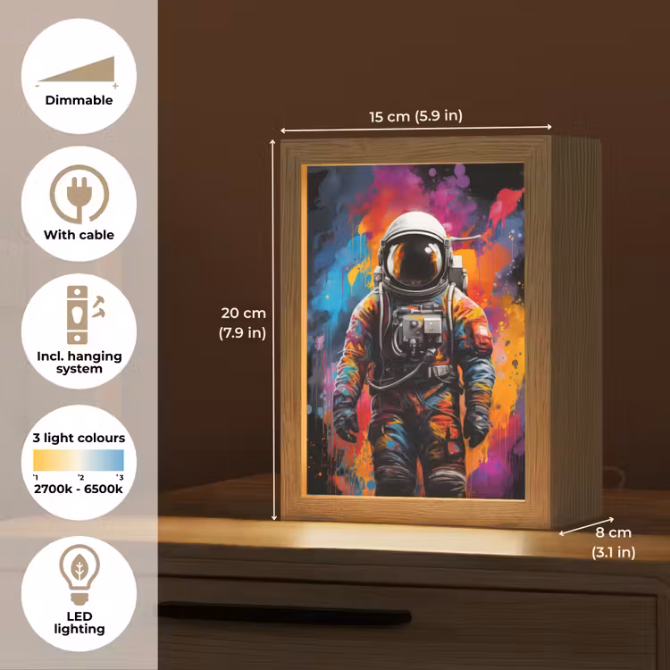 Astronaut - Graffiti - Zwart - Kleuren Light Box met kabel (Tafellamp) klein -USP_EN
