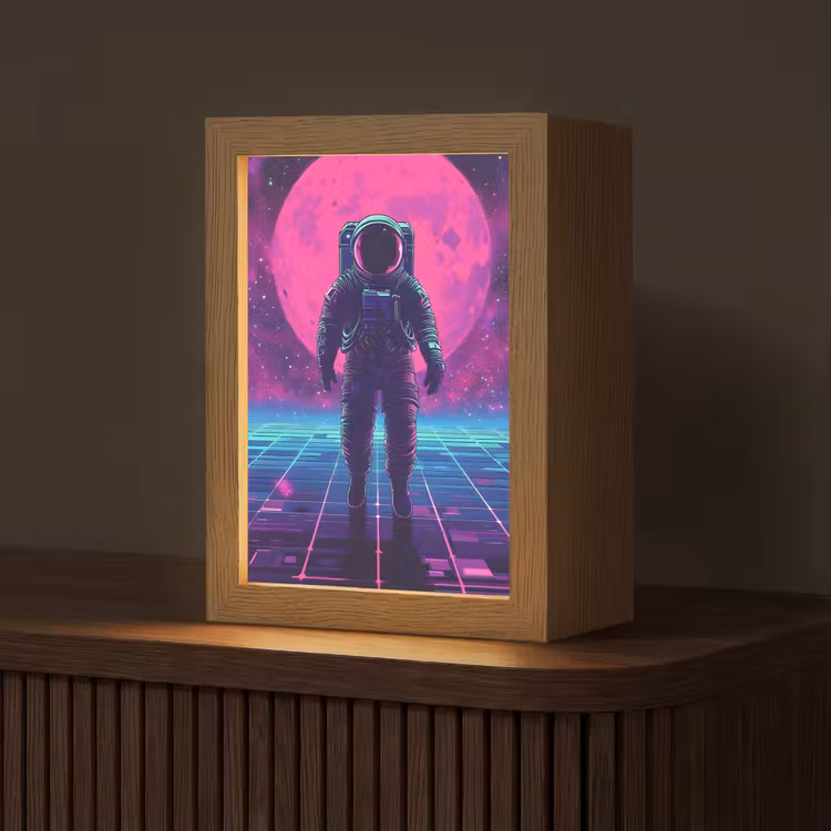 Astronaut - Maan - Roze - Sterrennevels Light Box met kabel (Tafellamp) klein -z3d_website