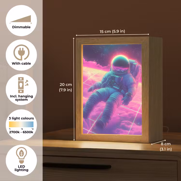 Astronaut - Neon - Roze - Wolken Light Box met kabel (Tafellamp) klein -USP_EN