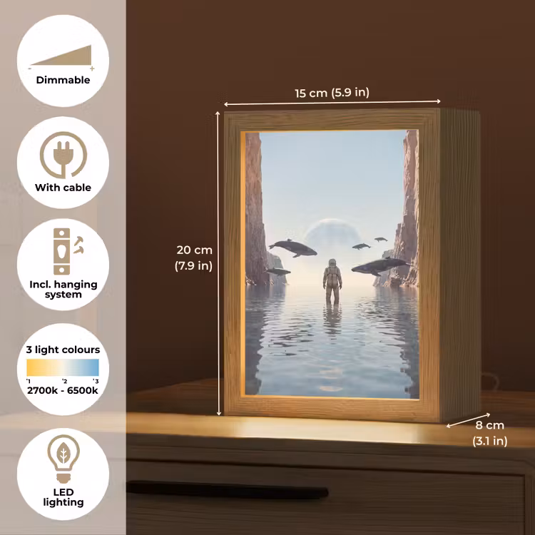 Table Lamp - Astronaut - Whale - Fantasy - Ruimtevaarder - Walvis - Fantasie Light Box met kabel (Tafellamp) klein