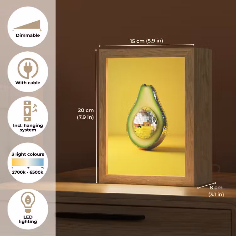 Avocado - Discobal - Geel - Glitter Light Box met kabel (Tafellamp) klein -USP_EN