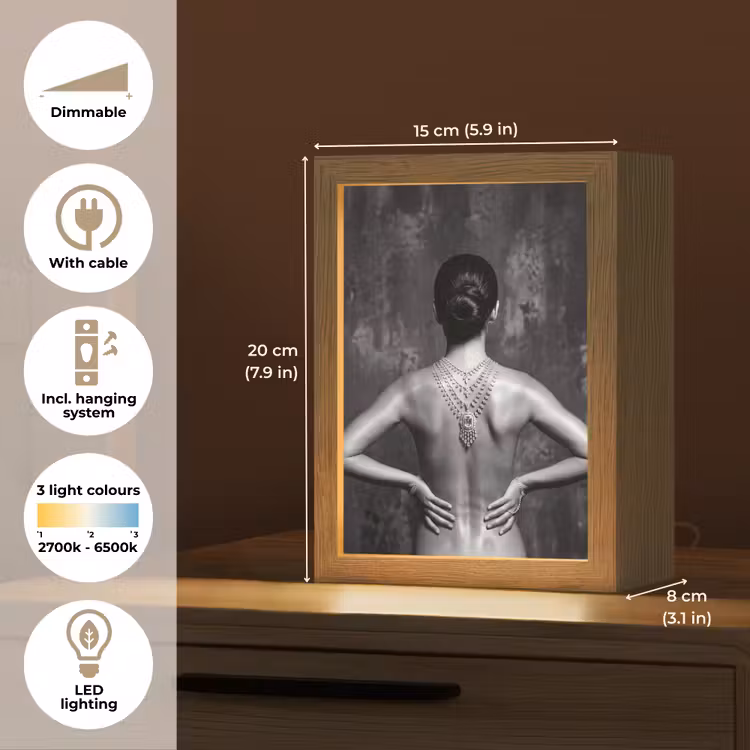 Rug - Ketting - Portret - Zwart - Wit - Glamour Light Box met kabel (Tafellamp) klein -USP_EN