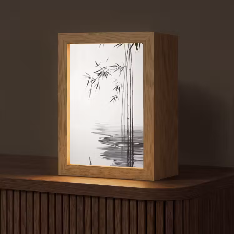 Bamboestammen - Water - Minimalistisch - Wit Light Box met kabel (Tafellamp) klein -z3d_website