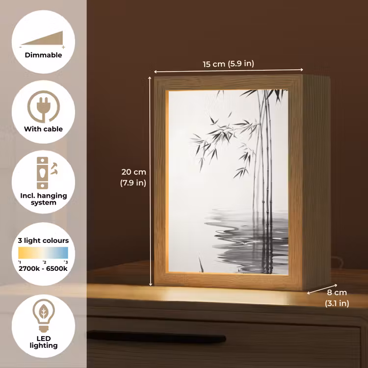 Bamboestammen - Water - Minimalistisch - Wit Light Box met kabel (Tafellamp) klein -USP_EN