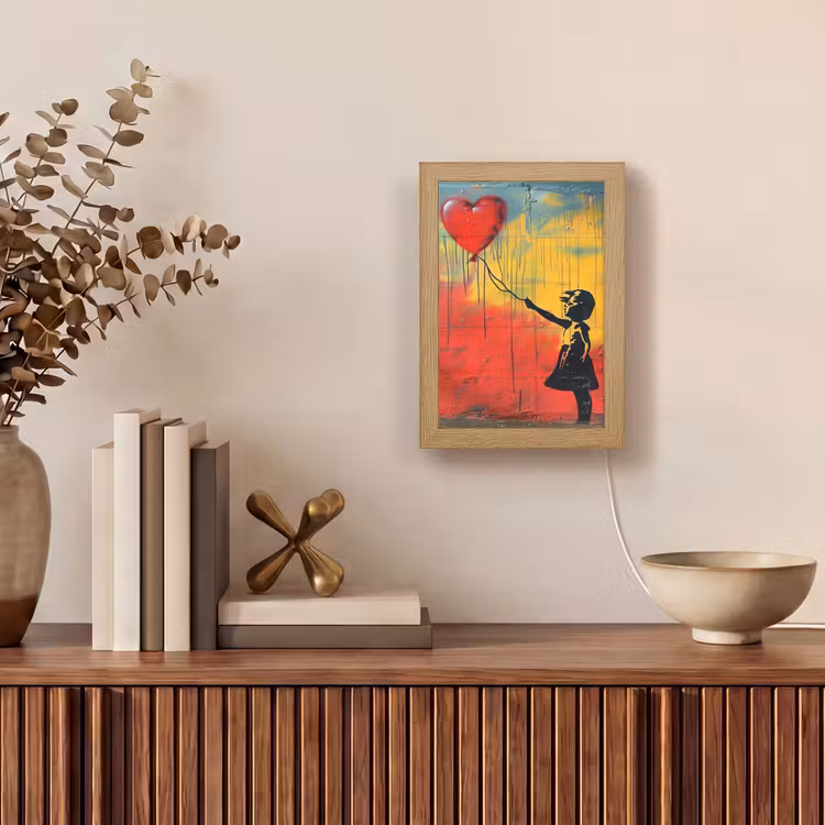Banksy Style - Kleurrijk - Graffiti - Meisje - Street art Light Box met kabel (Tafellamp) klein -sfeer2