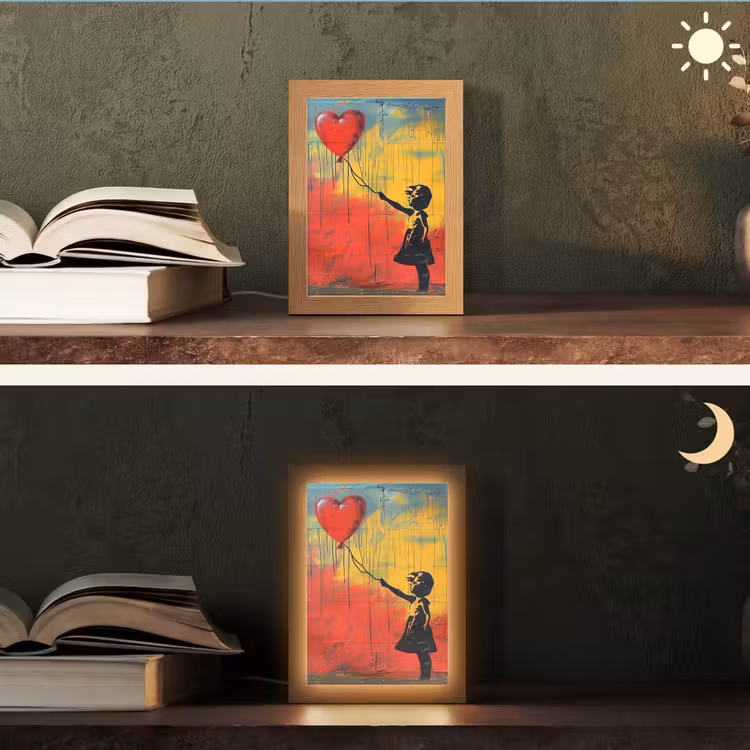 Banksy Style - Kleurrijk - Graffiti - Meisje - Street art Light Box met kabel (Tafellamp) klein -sfeer3