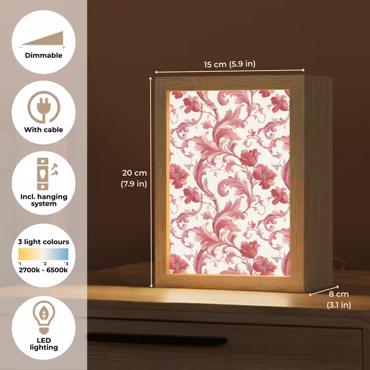 Barok - Patroon - Rood Light Box met kabel (Tafellamp) klein 925 -USP_EN