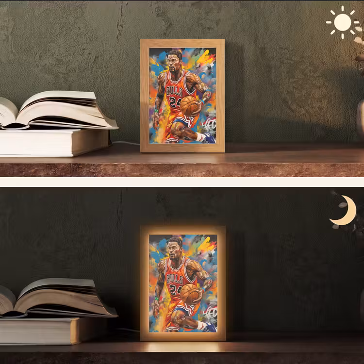Basketbal - Verf - Kleuren - Rood Light Box met kabel (Tafellamp) klein -sfeer3