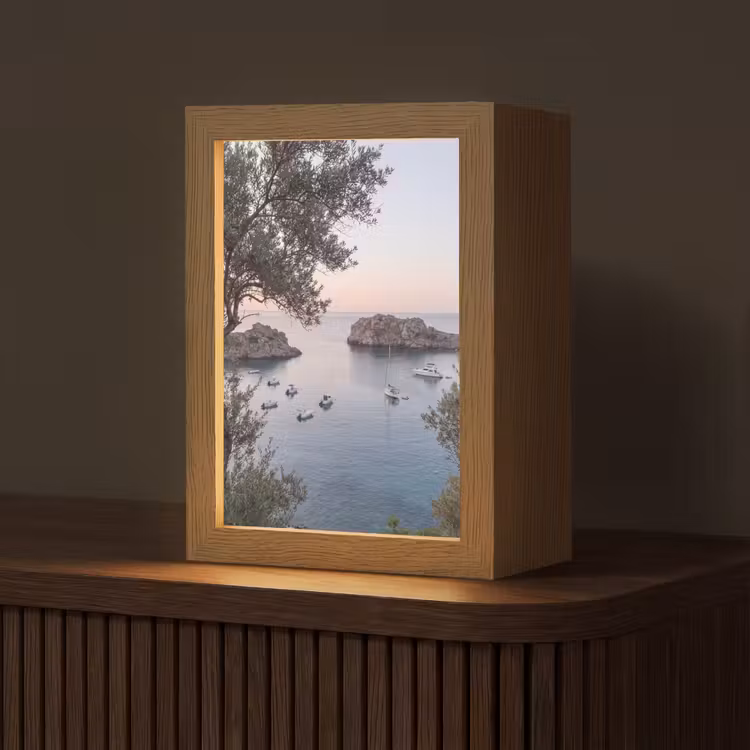 Table Lamp - Bay - boats - sunset - Baai - boten - zonsondergang Light Box met kabel (Tafellamp) klein