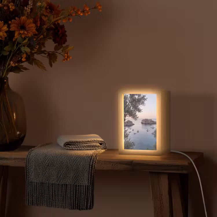 Table Lamp - Bay - boats - sunset - Baai - boten - zonsondergang Light Box met kabel (Tafellamp) klein