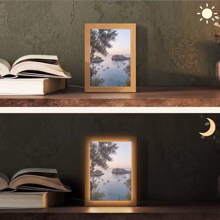 Table Lamp - Bay - boats - sunset - Baai - boten - zonsondergang Light Box met kabel (Tafellamp) klein