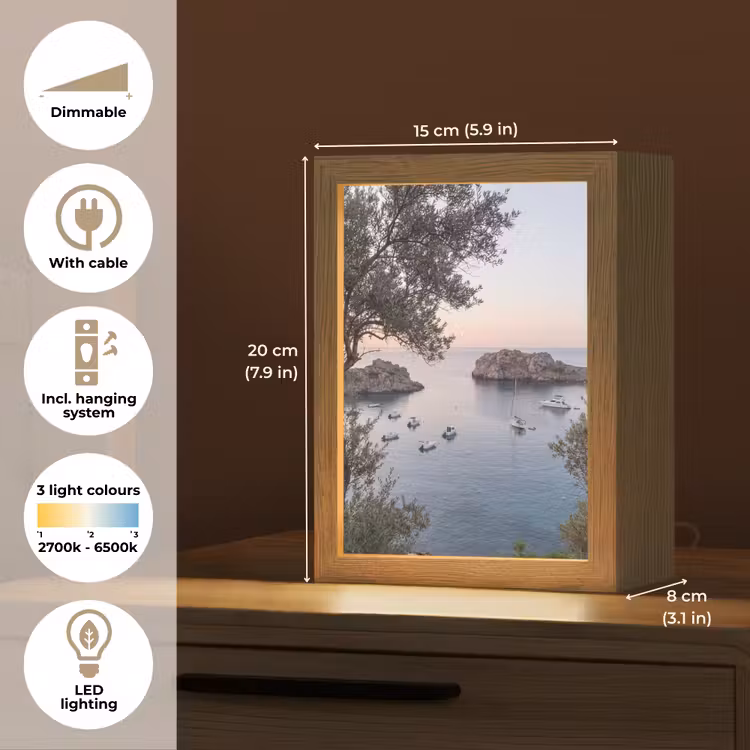 Table Lamp - Bay - boats - sunset - Baai - boten - zonsondergang Light Box met kabel (Tafellamp) klein
