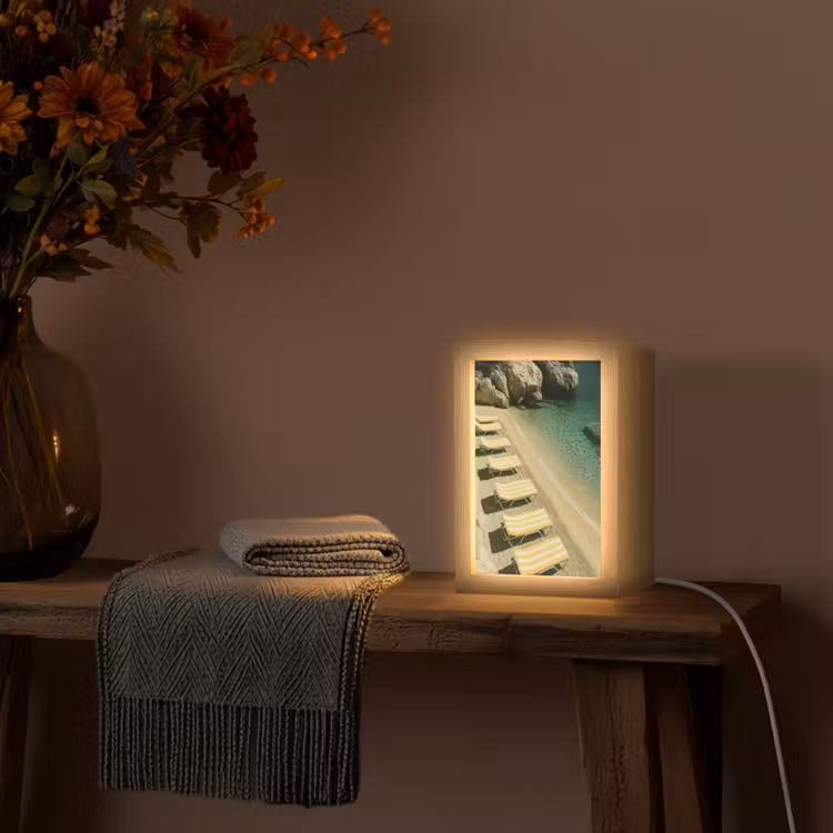 Strandbedden - Zee - Stenen - Baai Light Box met kabel (Tafellamp) klein -sfeer4