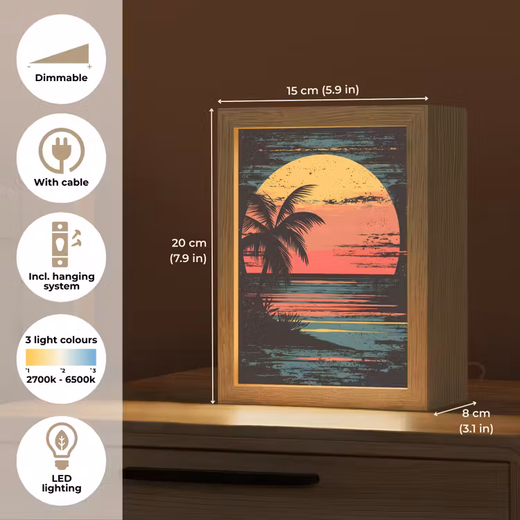 Strand - Minimalistisch - Zon - Oranje Light Box met kabel (Tafellamp) klein -USP_EN