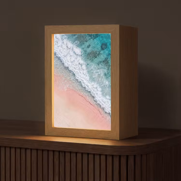Strand - Oceaan - Golven - Roze Zand - Natuur Light Box met kabel (Tafellamp) klein -z3d_website