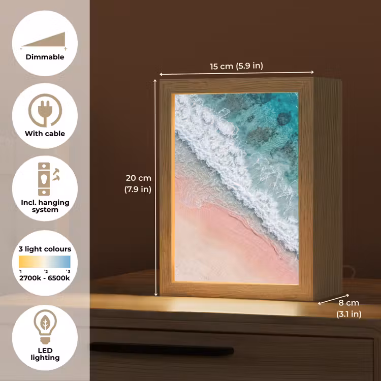 Strand - Oceaan - Golven - Roze Zand - Natuur Light Box met kabel (Tafellamp) klein -USP_EN