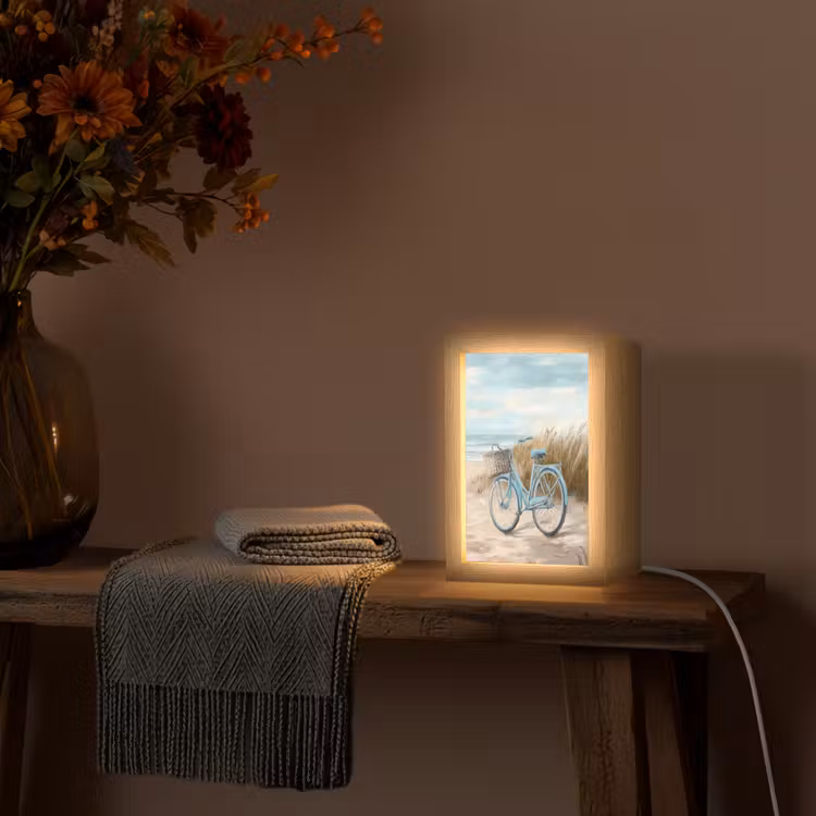 Strand - Zee - Fiets - Vintage - Bloemen Light Box met kabel (Tafellamp) klein -sfeer4
