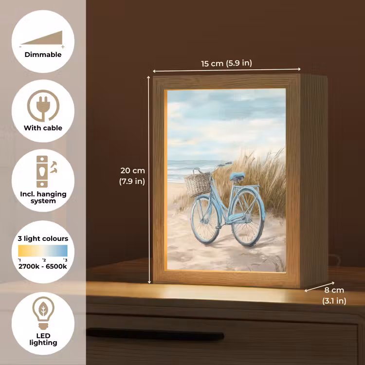 Strand - Zee - Fiets - Vintage - Bloemen Light Box met kabel (Tafellamp) klein -USP_EN