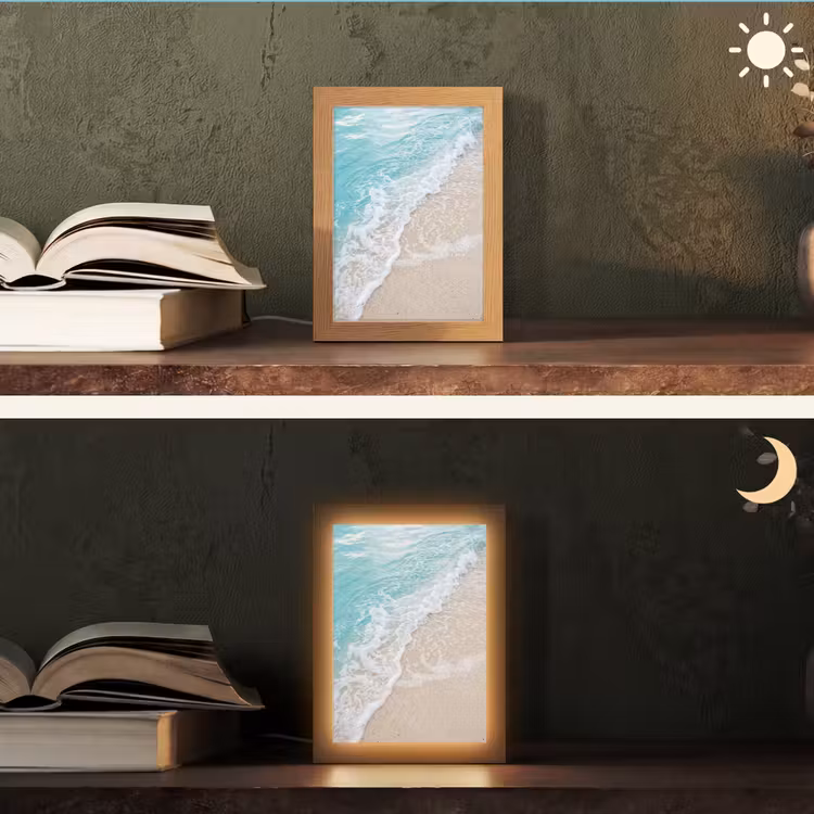 Strand - Zee - Golf - Natuur - Blauw Light Box met kabel (Tafellamp) klein -sfeer3
