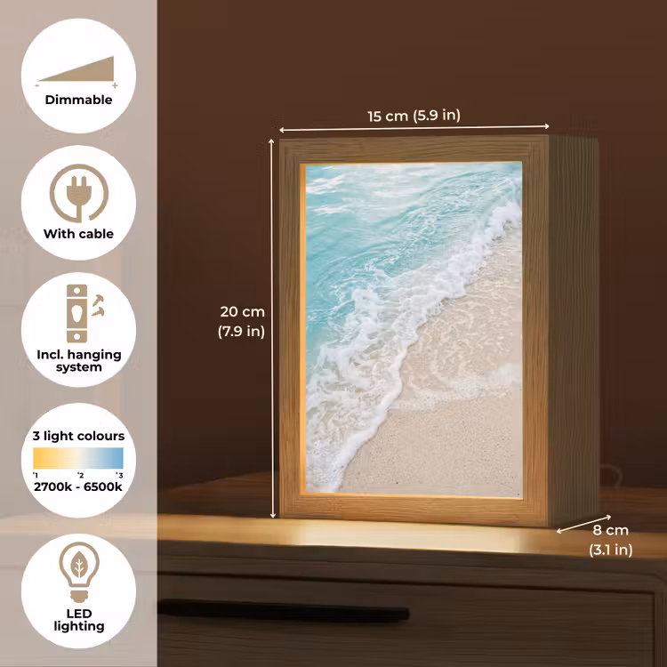 Strand - Zee - Golf - Natuur - Blauw Light Box met kabel (Tafellamp) klein -USP_EN