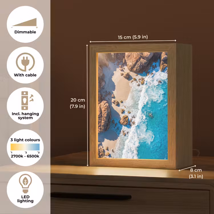 Strand - Zee - Rotsen - Natuur - Blauw Light Box met kabel (Tafellamp) klein -USP_EN