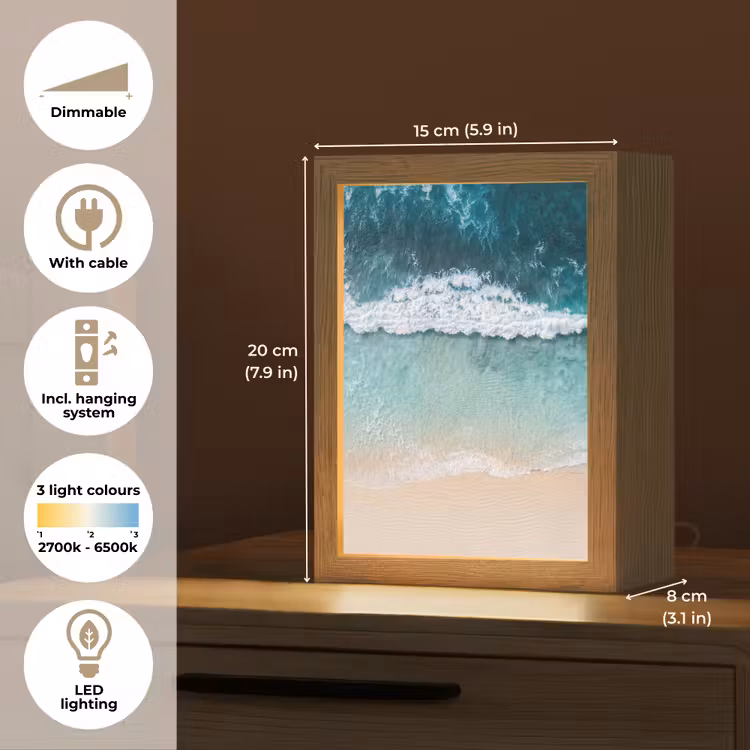 Strand - Zee - Golven - Natuur - Blauw Light Box met kabel (Tafellamp) klein -USP_EN