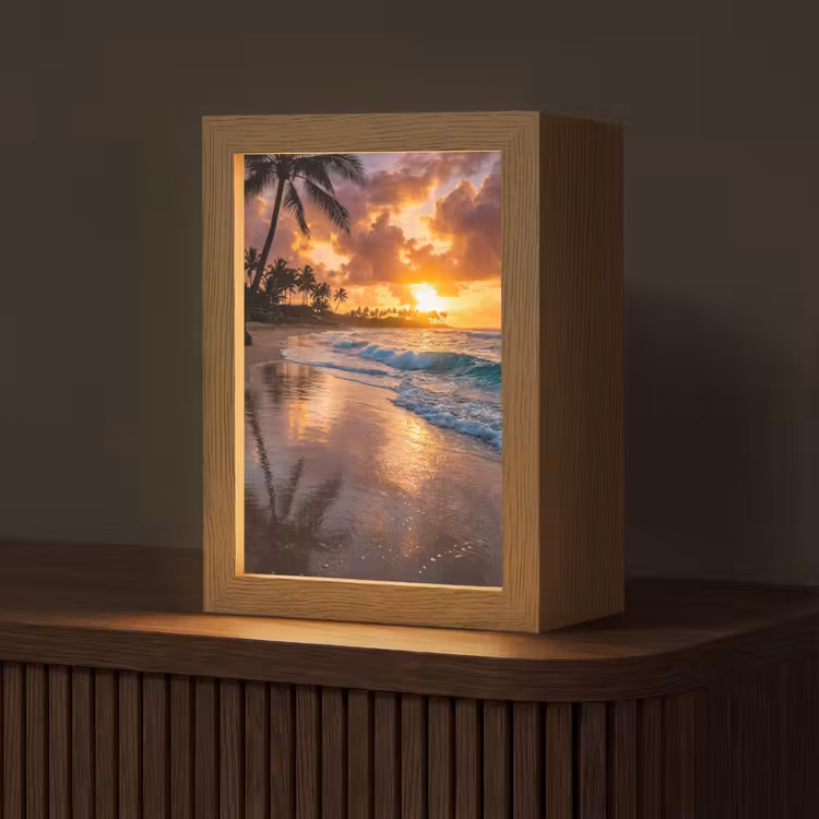 Strand - Zonsopgang - Tropisch - Natuur - Oranje Light Box met kabel (Tafellamp) klein -z3d_website