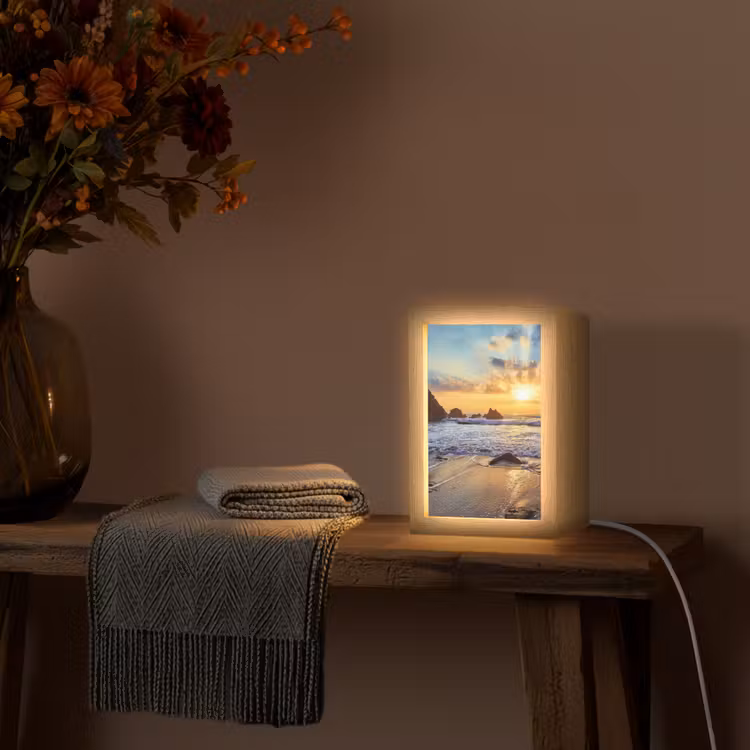 Strand - Zonsondergang - Natuur - Zee - Landschap Light Box met kabel (Tafellamp) klein -sfeer4