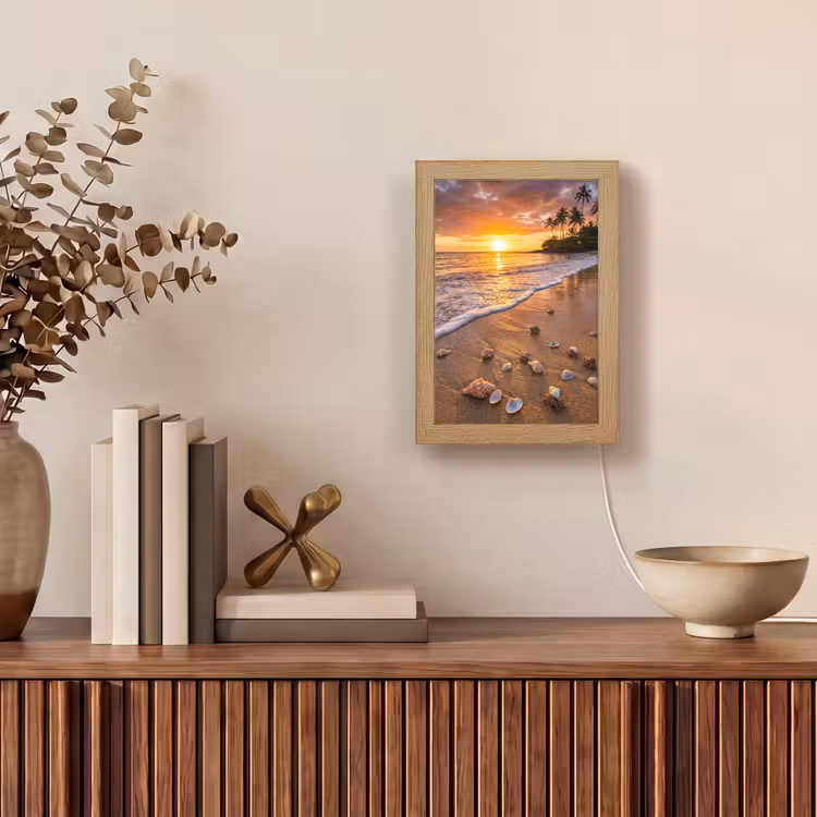 Strand - Zonsondergang - Palmbomen - Natuur - Oranje Light Box met kabel (Tafellamp) klein -sfeer2