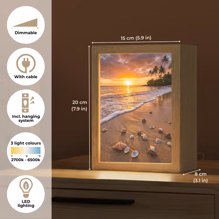 Strand - Zonsondergang - Palmbomen - Natuur - Oranje Light Box met kabel (Tafellamp) klein -USP_EN