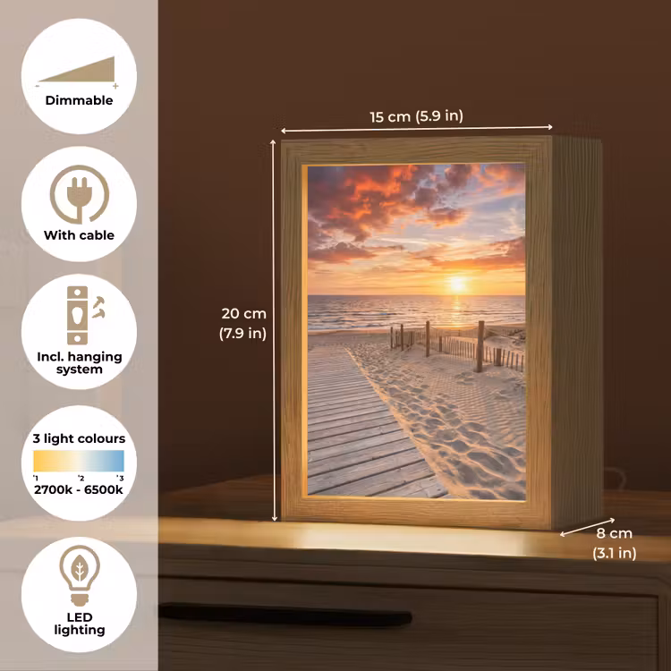 Strand - Zonsondergang - Zee - Natuur - Oranje Light Box met kabel (Tafellamp) klein -USP_EN