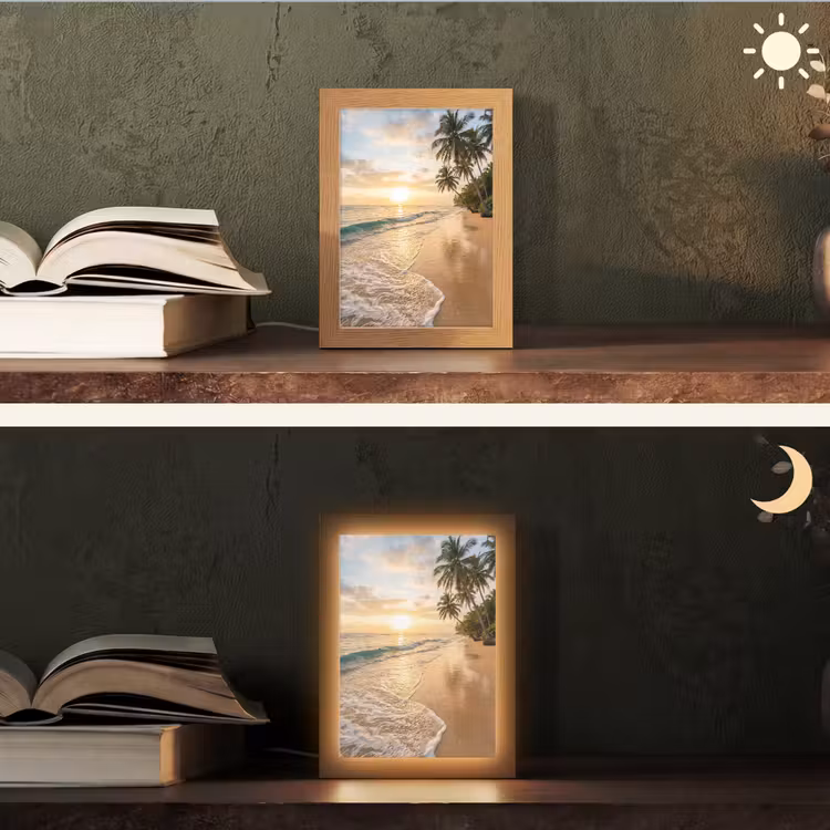 Strand - Zonsondergang - Tropisch - Natuur - Goud Light Box met kabel (Tafellamp) klein -sfeer3