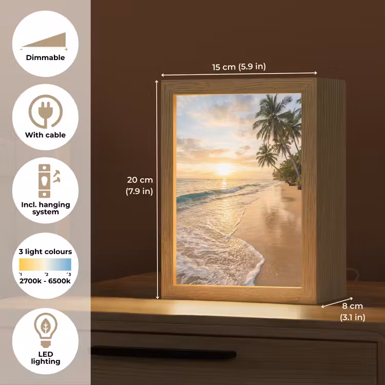 Strand - Zonsondergang - Tropisch - Natuur - Goud Light Box met kabel (Tafellamp) klein -USP_EN