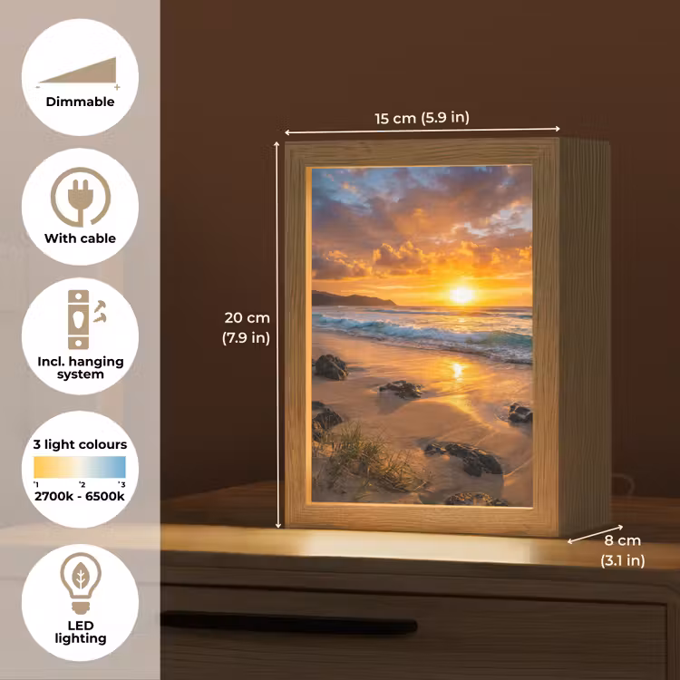 Strand - Zonsondergang - Golven - Natuur - Oranje Light Box met kabel (Tafellamp) klein -USP_EN