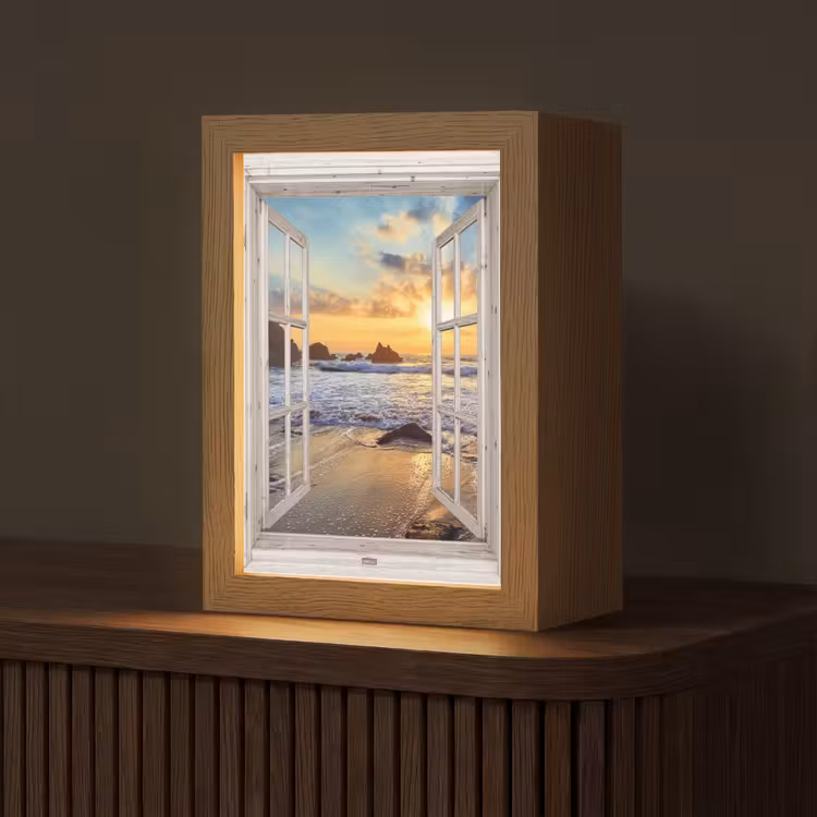 Strand - Doorkijk - Zonsondergang - Landschap - Zee - Natuur Light Box met kabel (Tafellamp) klein -z3d_website