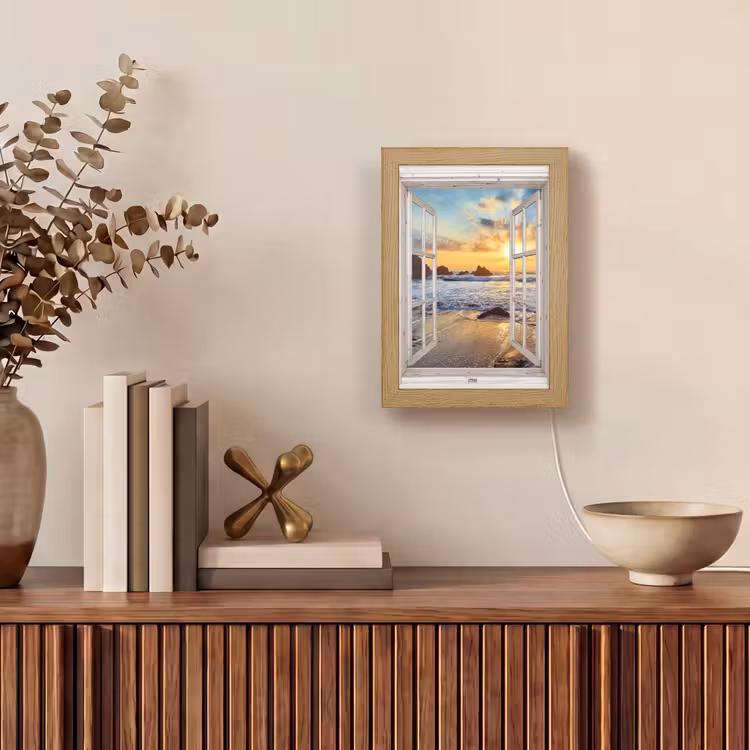 Strand - Doorkijk - Zonsondergang - Landschap - Zee - Natuur Light Box met kabel (Tafellamp) klein -sfeer2