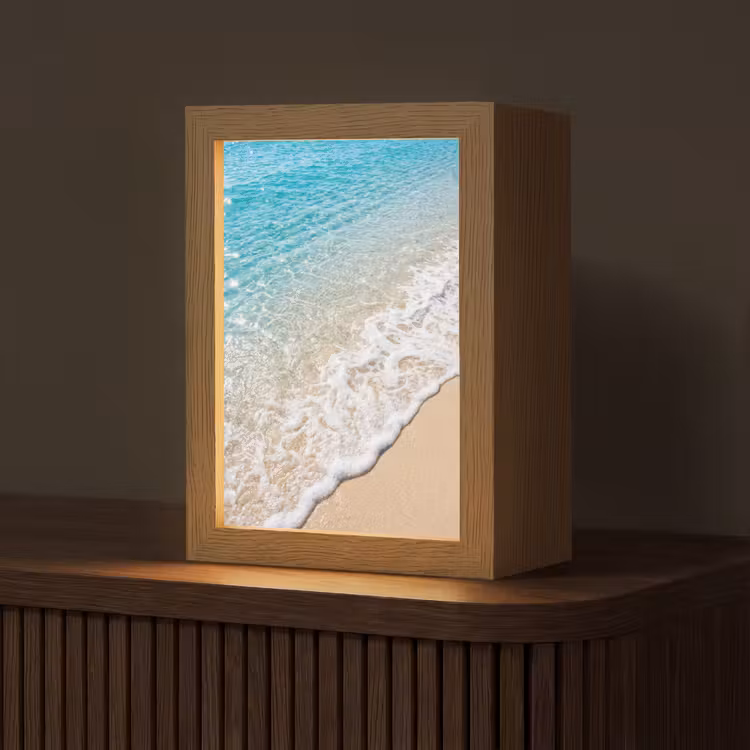 Strand - Water - Natuur - Blauw - Beige Light Box met kabel (Tafellamp) klein -z3d_website