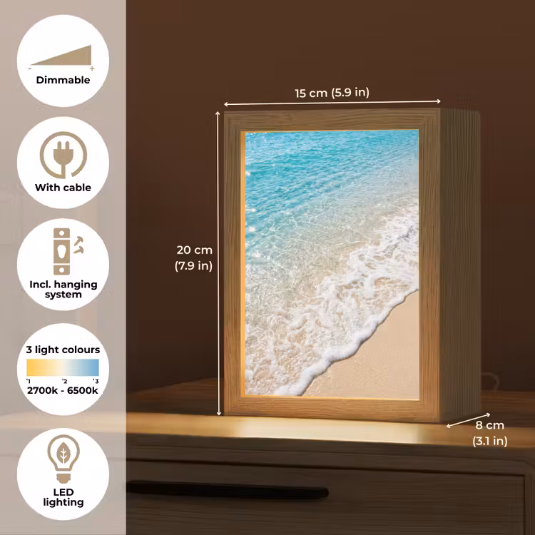 Strand - Water - Natuur - Blauw - Beige Light Box met kabel (Tafellamp) klein -USP_EN